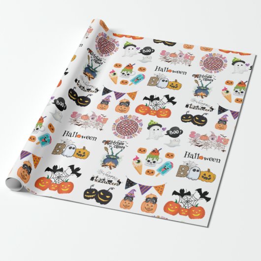 Beängstigender Spaß und unheimlich Halloween Geschenkpapier (Ungerollt)