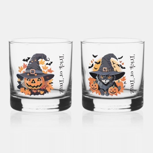 Beängstigender und Niedlicher Trick oder Treff Hal Whiskyglas (Vorderseite)