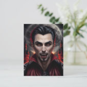 Beängstigender Vampir mit Fangs-Portrait Postkarte (Stehend Vorderseite)