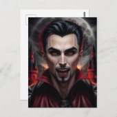 Beängstigender Vampir mit Fangs-Portrait Postkarte (Vorne/Hinten)