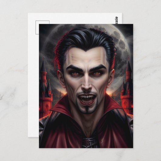 Beängstigender Vampir mit Fangs-Portrait Postkarte (Vorne/Hinten)