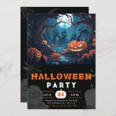 Beängstigender Wald und Jack-O' Lanterns Schwarzes Einladung (Vorne/Hinten)