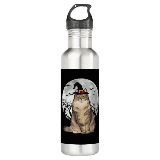 Beängstigender Waldkatze, Hexenhut Halloween Edelstahlflasche (Vorderseite)