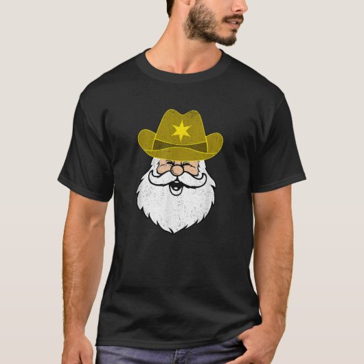 Beängstigender Weihnachtsmann auf Cowboy-Hut Süd T-Shirt (Vorderseite)