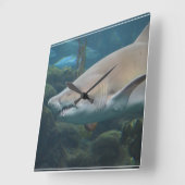 Beängstigender Weißer Hai Quadratische Wanduhr (Winkel)