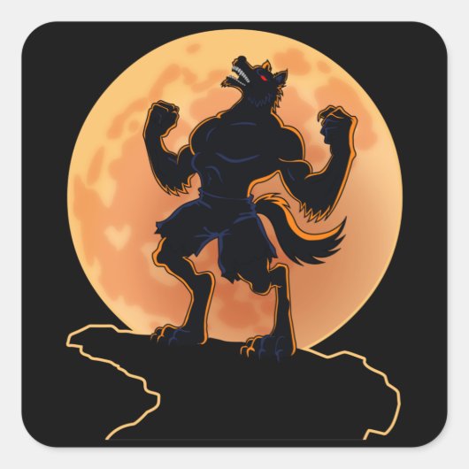 Beängstigender Werewolf Howling Trick oder Treat H Quadratischer Aufkleber (Vorderseite)