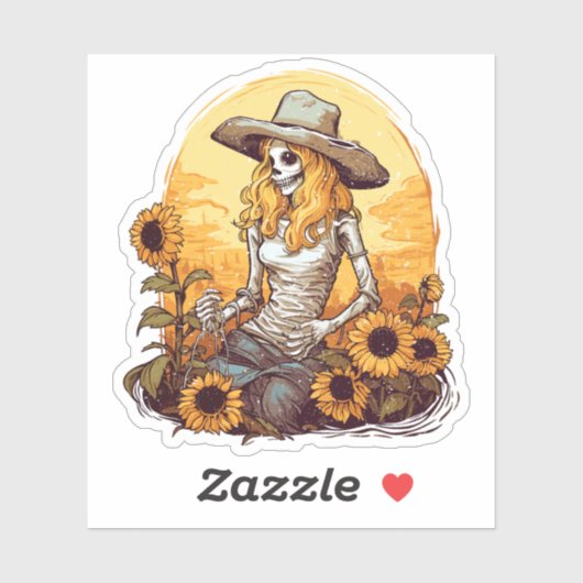 Beängstigender Western Cowgirl Skelett und Sonnenb Aufkleber (Blatt)