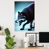 Beängstigender Wolf mit Zähnen | AI Art Poster (Heimbüro)
