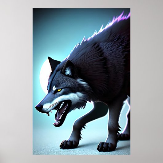 Beängstigender Wolf mit Zähnen | AI Art Poster (Vorne)