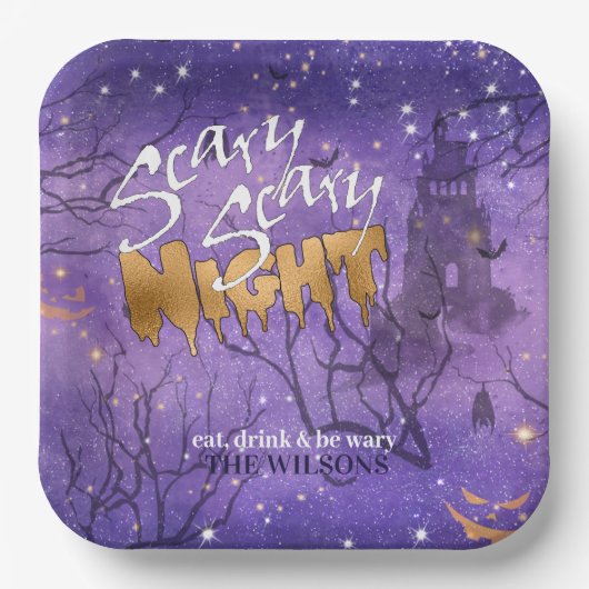 Beängstigendes Beängstigendes NachtHalloween Lila- Pappteller (Vorderseite)