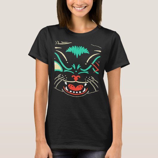 Beängstigendes Black Cat Face Graphic Cat Hallowee T-Shirt (Vorderseite)