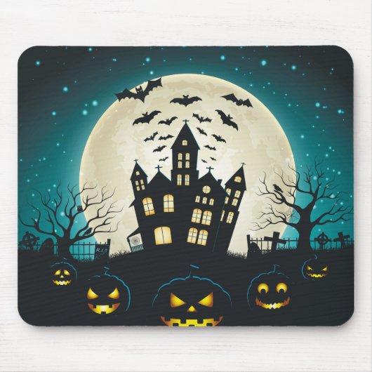 Beängstigendes Blau und Spuk Schwarzes Haus Hallow Mousepad (Vorne)