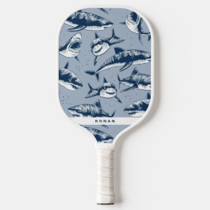 Beängstigendes Blaues Haimuster Name Pickleball Schläger