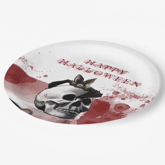 Beängstigendes Bluody Skull Happy Halloween Party Pappteller (Schrägansicht)