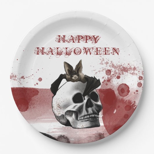 Beängstigendes Bluody Skull Happy Halloween Party Pappteller (Vorderseite)
