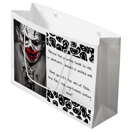 Beängstigendes Böse lächelt Clown & Quote Große Geschenktüte (Vorderseite Schrägansicht)