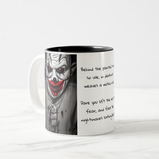 Beängstigendes Böse lächelt Clown & Quote Zweifarbige Tasse (Vorderseite Links)