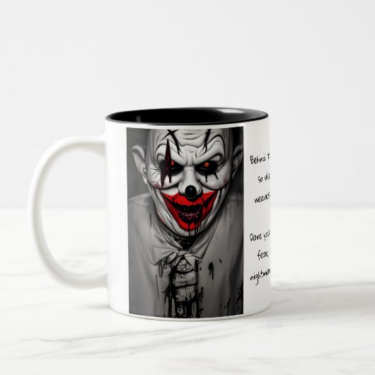 Beängstigendes Böse lächelt Clown & Quote Zweifarbige Tasse (Links)