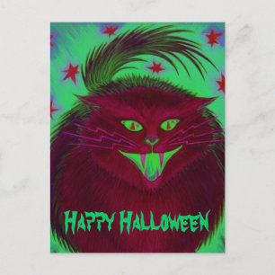 Beängstigendes Cat Red 'Happy Halloween' Postkarte
