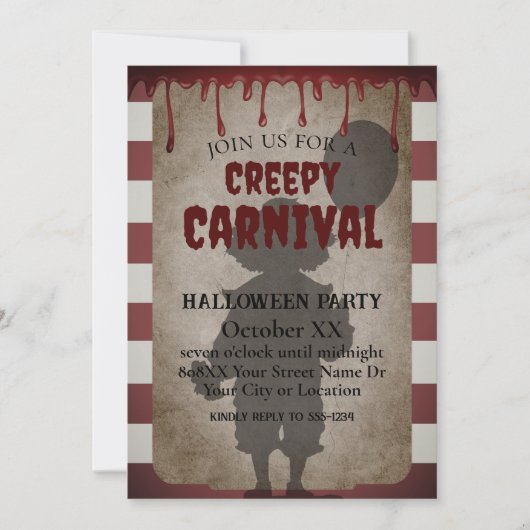 Beängstigendes Clown Shadow Creepy Carnival Hallow Einladung (Vorderseite)
