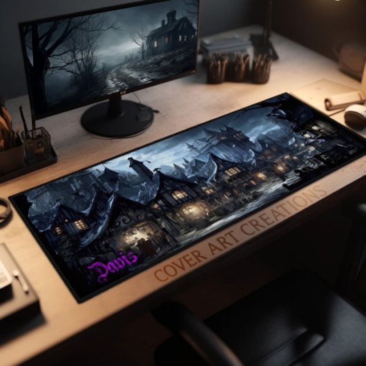 Beängstigendes Creepy Macabre Village Schreibtischunterlage