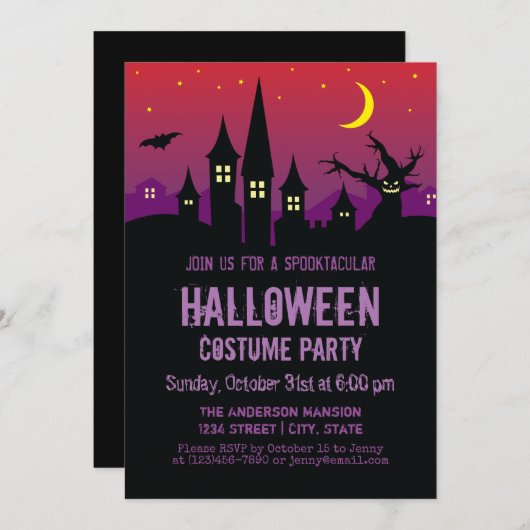 Beängstigendes Creepy Spuk Mansion Halloween-Party Einladung (Vorne/Hinten)