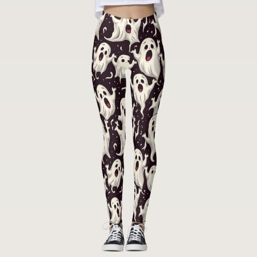 Beängstigendes Geistermuster für Halloween-Nacht Leggings (Vorderseite)