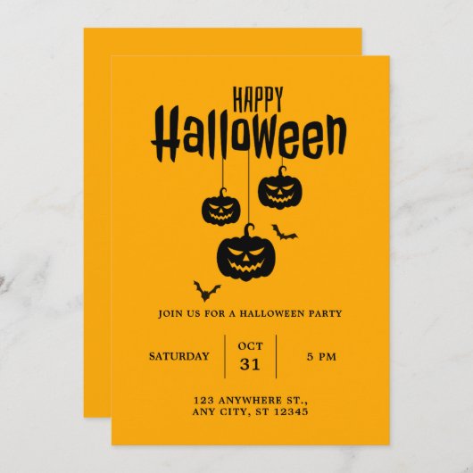 Beängstigendes Gesichtskürbis und Bat-Spooky-Hallo Einladung (Vorne/Hinten)