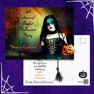 Beängstigendes Gothic Girl and Pumpkin Halloween-P Postkarte