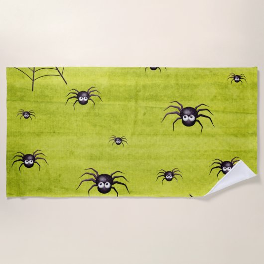 Beängstigendes, graues Halloween-Spinnengrün Strandtuch (Vorderseite)