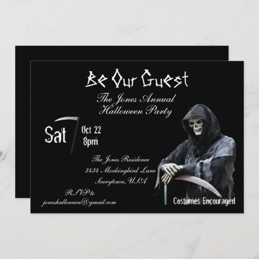 Beängstigendes Grim Sensenmann Death Halloween-Par Einladung (Vorne/Hinten)