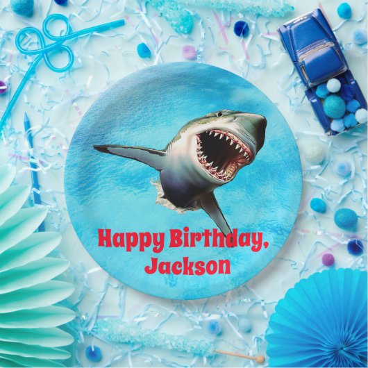 Beängstigendes großes weißer Haifisch-Springen Pappteller (Party)