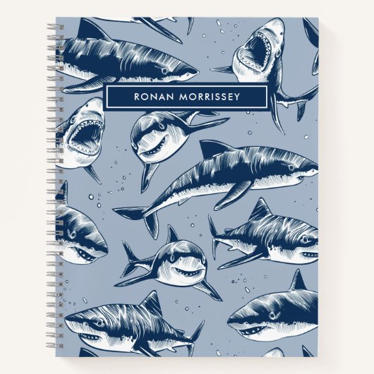 Beängstigendes Hai Muster Name Blue Kids Notizblock (Vorderseite)