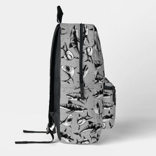 Beängstigendes Hai-Muster Schwarzes Monogramm Bedruckter Rucksack (Links)