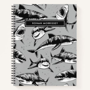 Beängstigendes Haimuster Name Schwarze Kinder Notizblock