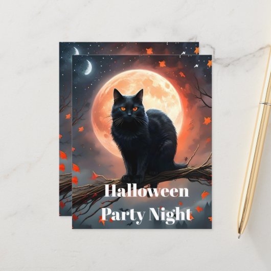 Beängstigendes Halloween Black Cat Moonlight, (Vorderseite/Rückseite Beispiel)