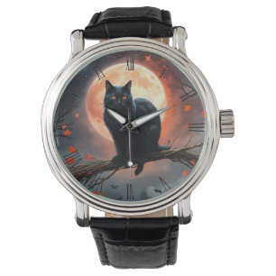 Beängstigendes Halloween Black Cat Moonlight, Armbanduhr