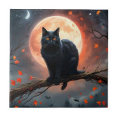 Beängstigendes Halloween Black Cat Moonlight, Fliese (Vorderseite)
