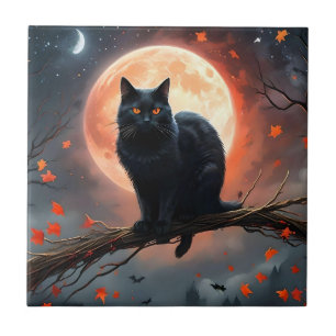 Beängstigendes Halloween Black Cat Moonlight, Fliese