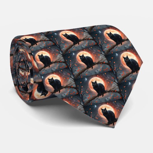 Beängstigendes Halloween Black Cat Moonlight, Krawatte (Gerollt)