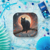 Beängstigendes Halloween Black Cat Moonlight, Pappteller (Party)