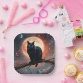 Beängstigendes Halloween Black Cat Moonlight, Pappteller (Party)