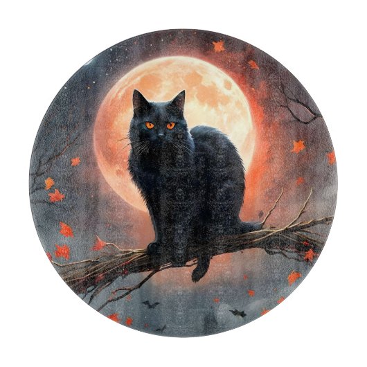 Beängstigendes Halloween Black Cat Moonlight, Schneidebrett (Vorderseite)