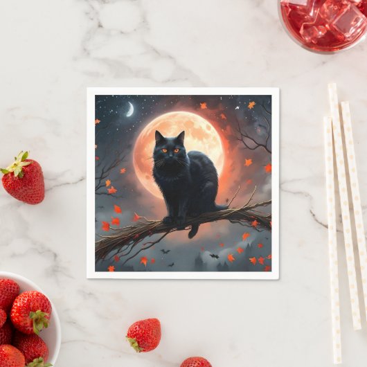 Beängstigendes Halloween Black Cat Moonlight, Serviette (Beispiel)
