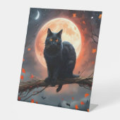 Beängstigendes Halloween Black Cat Moonlight, Sockelschild (Vorderseite)