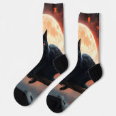 Beängstigendes Halloween Black Cat Moonlight, Socken (Linkes Detail)