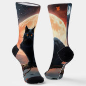 Beängstigendes Halloween Black Cat Moonlight, Socken (Gewinkelt)