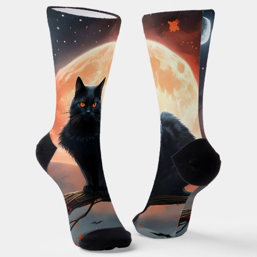 Beängstigendes Halloween Black Cat Moonlight, Socken (Gewinkelt)