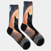 Beängstigendes Halloween Black Cat Moonlight, Socken (Rechts)