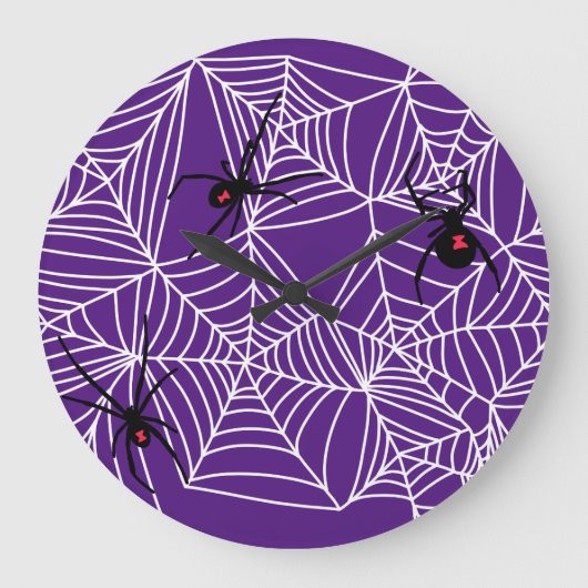 Beängstigendes Halloween Black-Widow-Webmuster Große Wanduhr (Vorderseite)